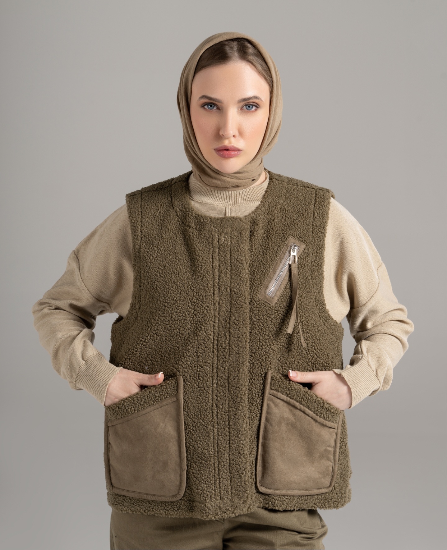 وست پاییزه کلاسیک پارچه تدی داخل جیر